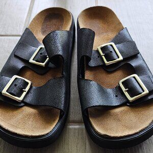 Black Leather Sandals by Donald J Pliner, Size 12, Made in Italy